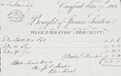 TM/13/3-Receipts from James Saxton, Wine & Brandy merchant