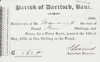TM/13/4-Receipts from Parish of Dartford, Kent, one for payment of a Poor Rate, dated 30 June 1835, and one for payment of Highway Rate, dated 1836