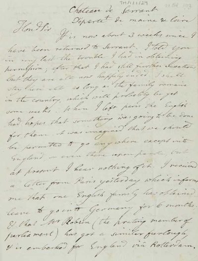 TM/1/1/29-Letter from Thomas Manning, Chateau de Serrant, France, 21 October 1803