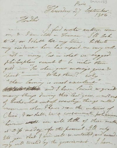 TM/1/1/33-Letter from Thomas Manning, Paris, 27 September 1804