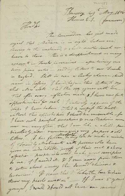 TM/1/1/37-Letter from Thomas Manning, on board the ‘Thames’, 29 May-9 August 1806