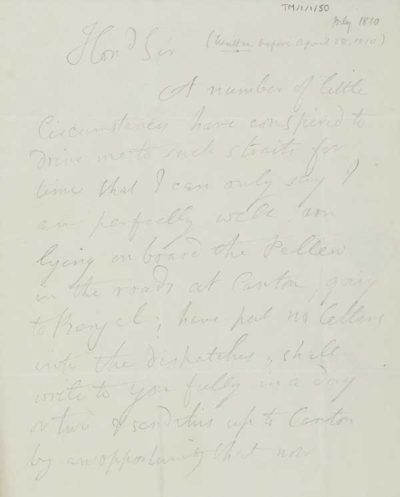 TM/1/1/50-Letter from Thomas Manning, on board the ‘Thames’ [1810]