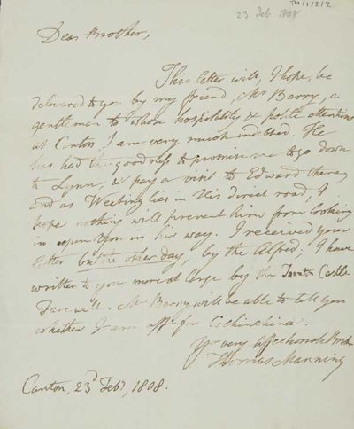 TM/1/2/2-Letter from Thomas Manning, Canton, 23 February 1808