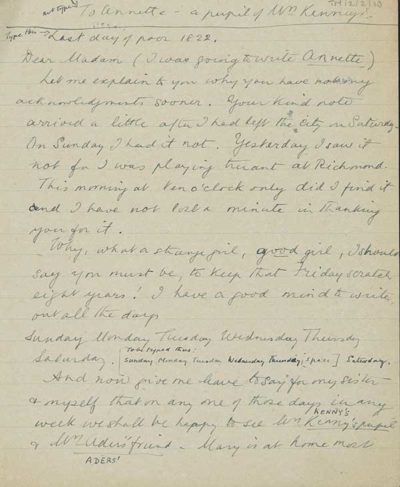TM/2/2/10-Copy of a letter from Charles Lamb to “Annette – a pupil of Mrs Kenny’s”
