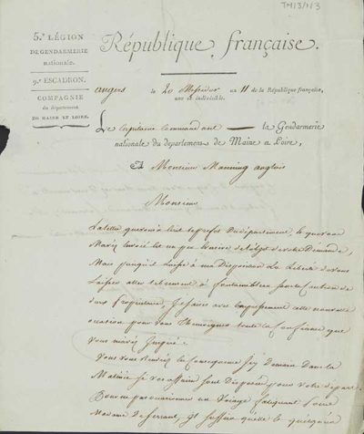 TM/3/1/03-Letter from Belville, Le Capitaine comandant, 9 July 1803