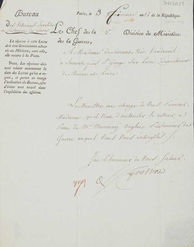 TM/3/1/07-Letter from Le Ministère de la Guerre, 25 Nov 1803