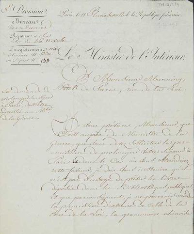 TM/3/1/09-Letter from Le Ministre de L’Interieur, 1 February 1804