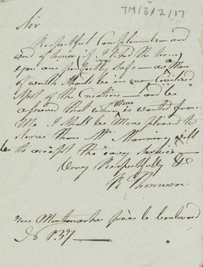 TM/3/2/17-Note from B Thomason, Montmartre, [1805]