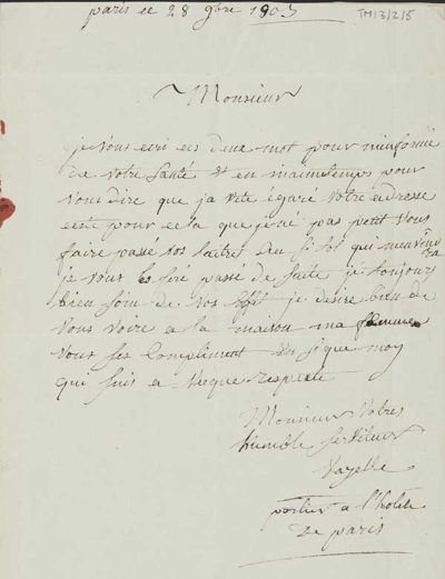 TM/3/2/05-Letter from [Layelle], porteur a l’hotel de Paris, 1803
