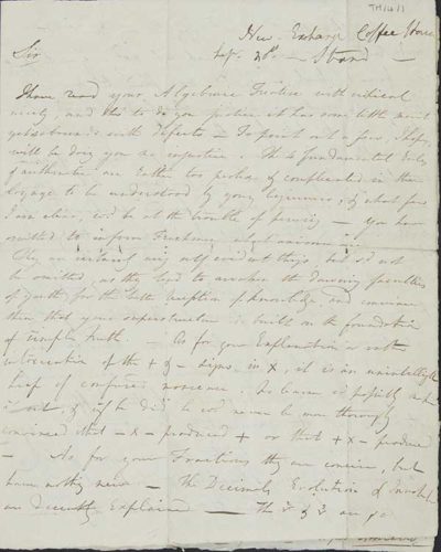 TM/4/1 Letter from “Amicus” to Thomas Manning concerning his Algebraic Treatise