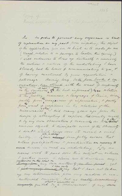TM/4/5 Draft letter from Thomas Manning to Joseph Banks