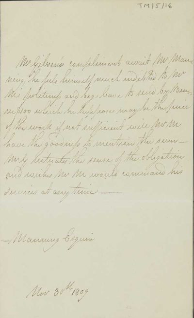 TM/5/16 Letter to Thomas Manning from Mr Gibson