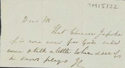 TM/5/22 Note from Dr John Leyden, physician with East India Company in Madras and linguist to suggest Manning comes over to his house as the Chinese that he spoke of has arrived