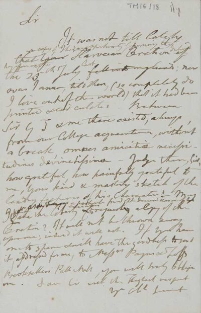 TM/6/18 Draft letter from Manning to “Sir” asking him to provide Manning with a copy of the Harveian Oration of 23rd July