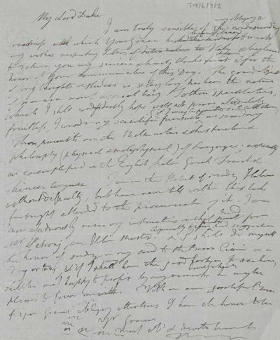 TM/6/07/2 Draft letter from Thomas Manning to “My Lord Duke”
