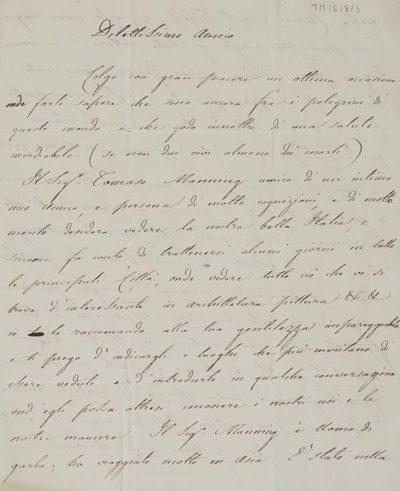 TM/6/08/1 Letter of introduction for Thomas Manning to Baron Borsarelli, Torino from [Cucchi]
