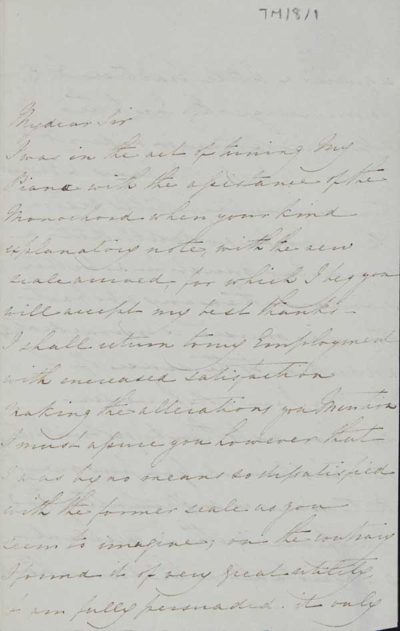 TM/8/1 Letter from [ ] Baring to Thomas Manning thanking him for sending a new scale to use in tuning the piano