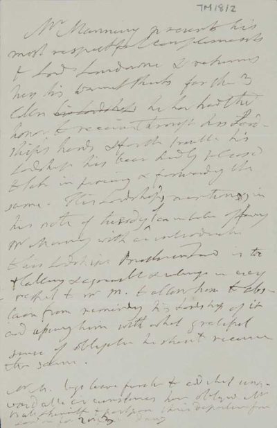 TM/8/2 Draft letter from Thomas Manning to Lord Lansdowne thanking him for letters