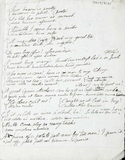 TM/9/8/25-“Scraps of English with a Literal Latin translation”, Manning has written English phrases and given them a Latin “translation” seemingly based on phonetics rather than accurate meaning