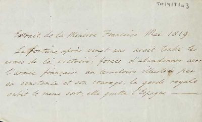 TM/9/8/43-“Extrait de la Menerve Francaise Mac (Macao) 1819” Passage in French about the French army