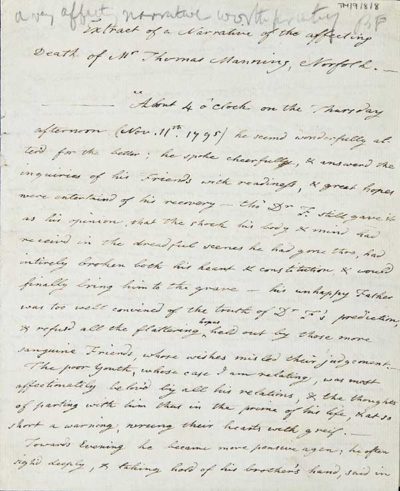 TM/9/8/08-“Extract of a Narrative affecting the Death of Mr Thomas Manning, Norfolk”