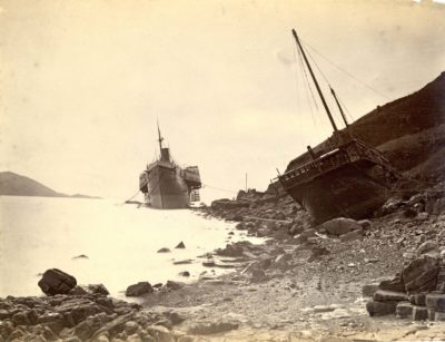 [Photo.22/(003)] Steamer, ashore after Typhoon