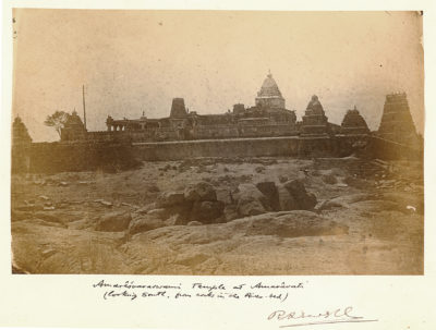 [Photo.34/(019)] Amaresvaraswami Temple at Amaravati (looking south from rocks in the river-bed)